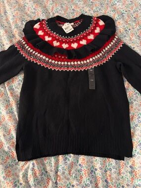 Charter club Women’s Black Sweater with Red & White